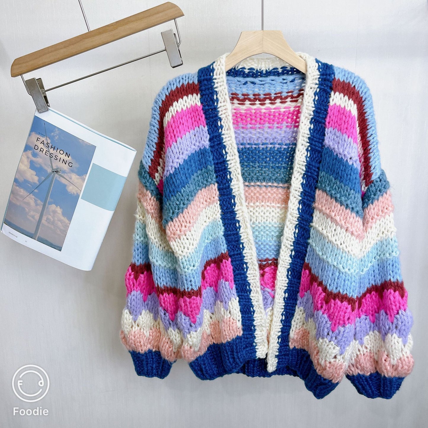 Annie - Warmer Stylischer Strick-cardigan In Regenbogenfarben