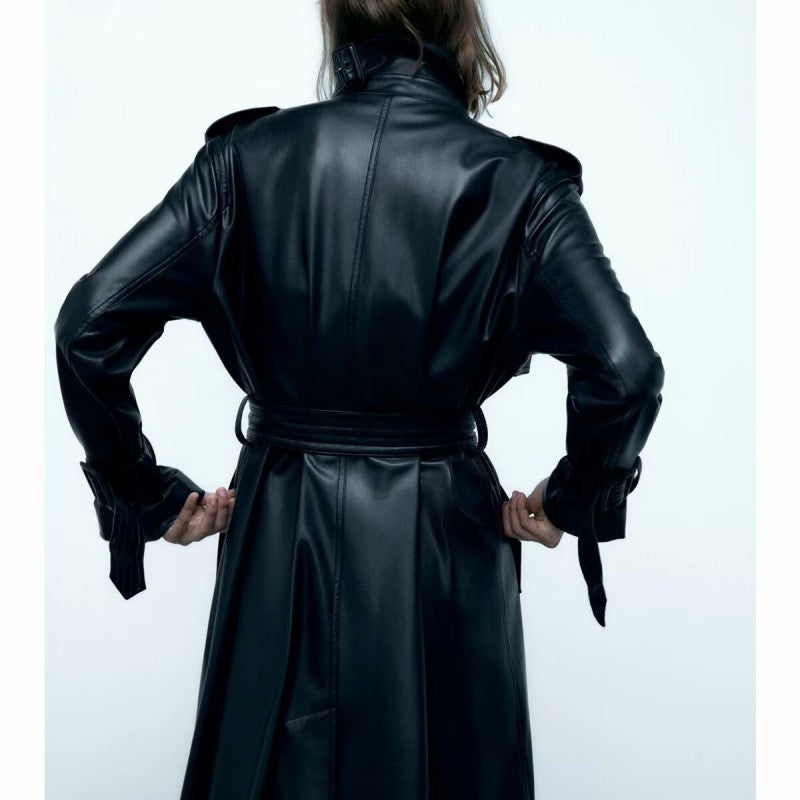 Winona - Trenchcoat Lederjacke Mit Gürtel
