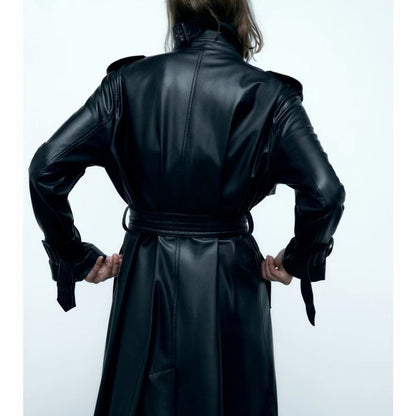 Winona - Trenchcoat Lederjacke Mit Gürtel