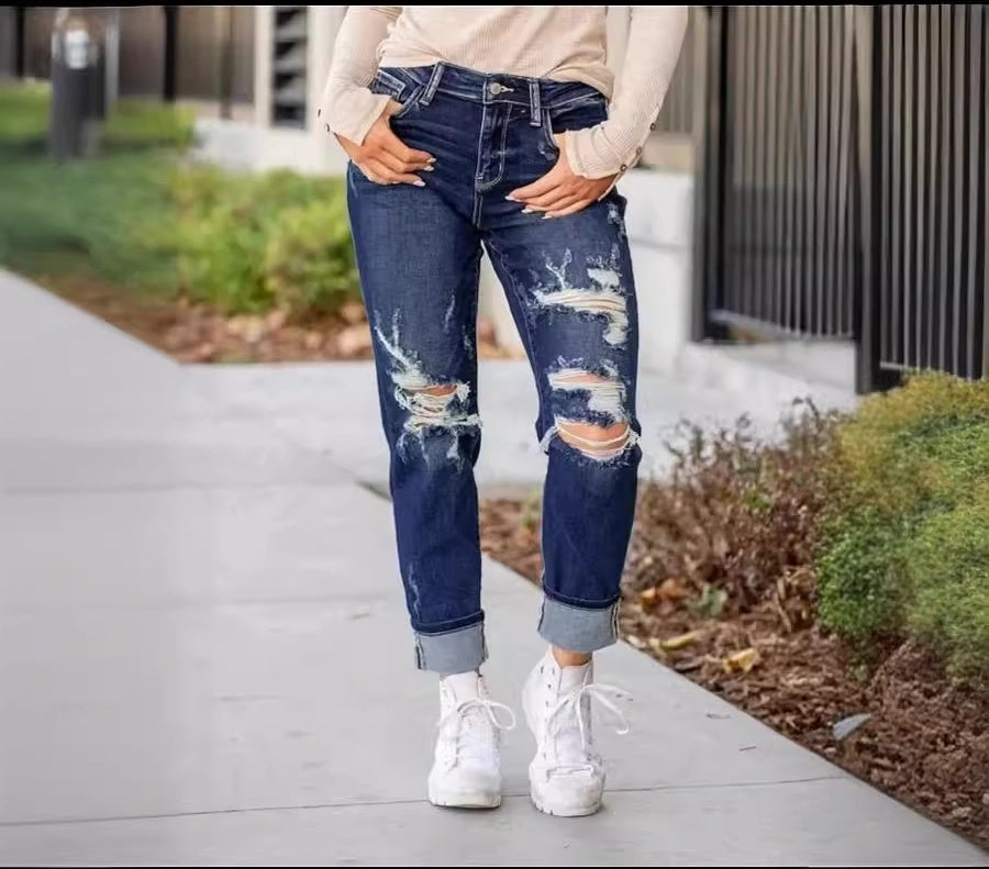 Zerrissene Boyfriend Jeans Mit Bündchen