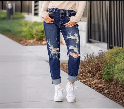 Zerrissene Boyfriend Jeans Mit Bündchen