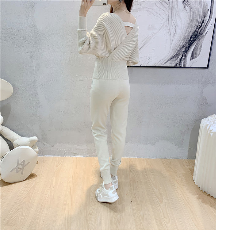 Willow - Sexy Schulterfreies Strick-top Und Hosen-set