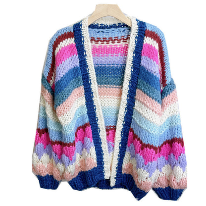 Annie - Warmer Stylischer Strick-cardigan In Regenbogenfarben