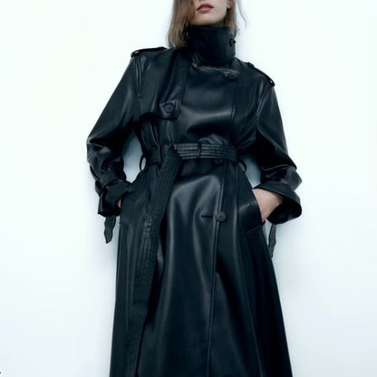 Winona - Trenchcoat Lederjacke Mit Gürtel