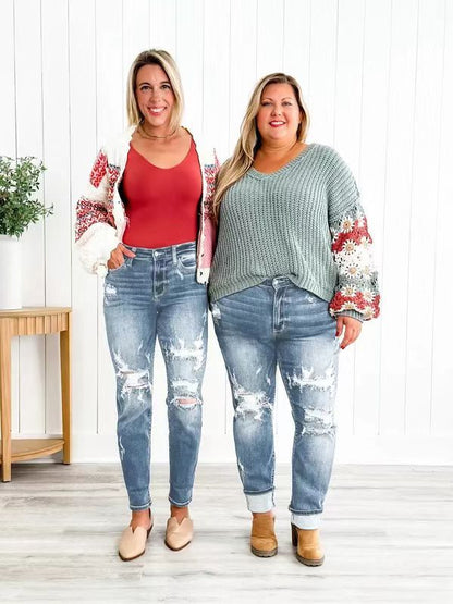 Zerrissene Boyfriend Jeans Mit Bündchen