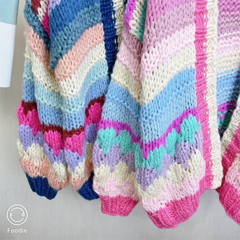 Annie - Warmer Stylischer Strick-cardigan In Regenbogenfarben