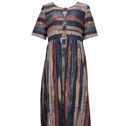 Alicia – Trendiges Midikleid Mit Kurzen Armeln Und Farbblockdesign