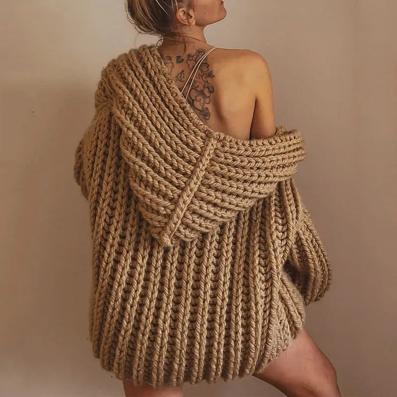 Zoie - Grob Gestrickte Strickweste Mit Kapuze