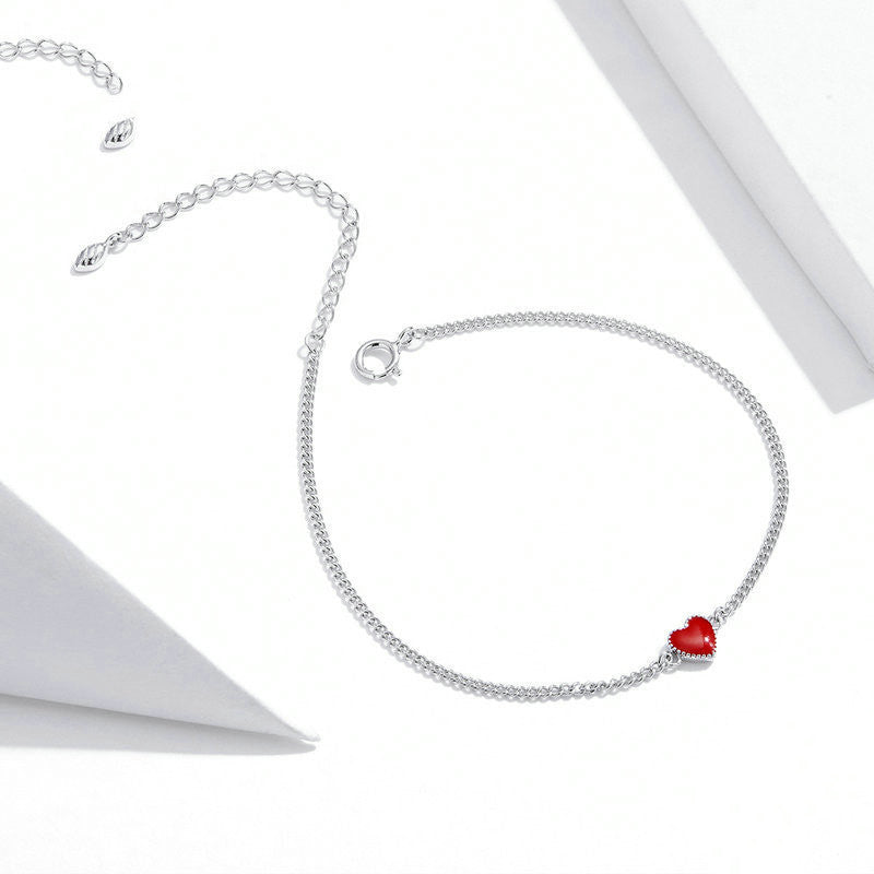 Amira - Verstellbares rotes Herz-Charme-Armband aus 925er Sterlingsilber
