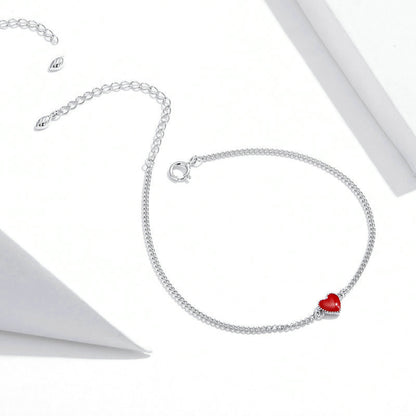 Amira - Verstellbares rotes Herz-Charme-Armband aus 925er Sterlingsilber