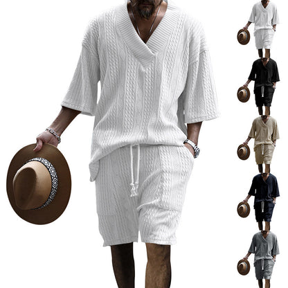 Andrew – Set Aus Bequem Sitzendem Strickoberteil Mit V-ausschnitt Und Passenden Shorts