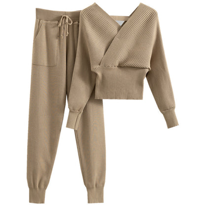 Willow - Sexy Schulterfreies Strick-top Und Hosen-set