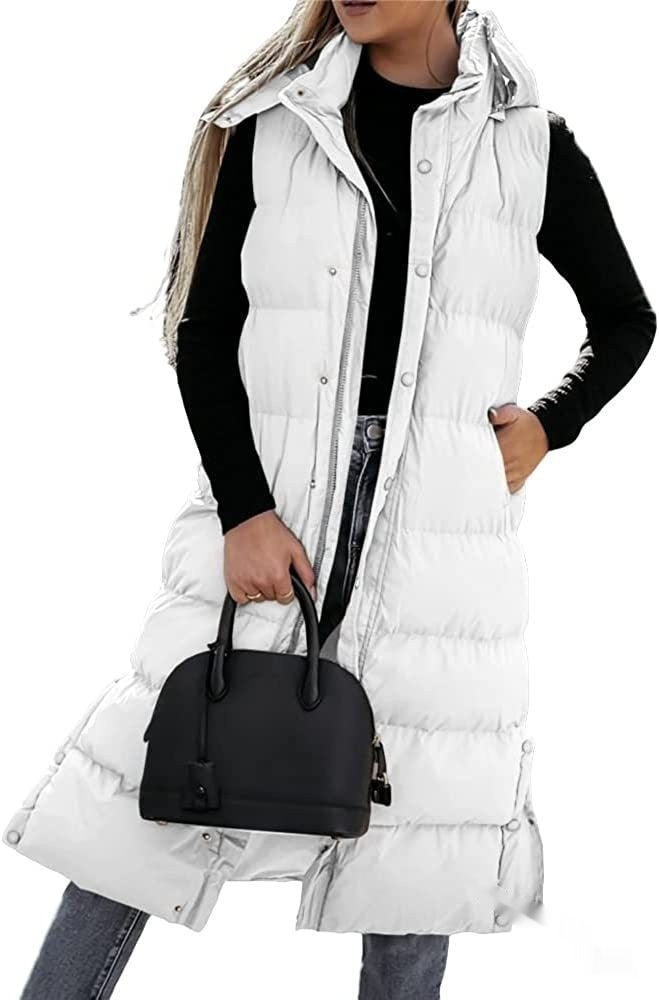 Ärmellose, Lässige Steppjacke Mit Kapuze Und Reißverschluss