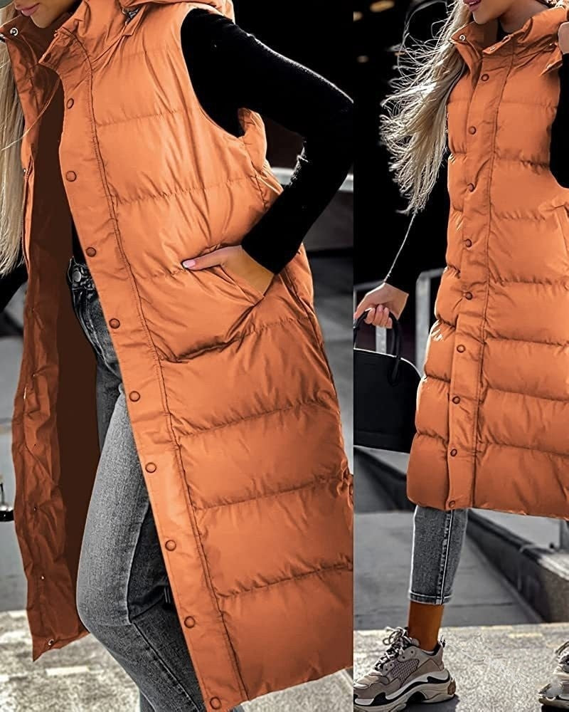 Ärmellose, Lässige Steppjacke Mit Kapuze Und Reißverschluss