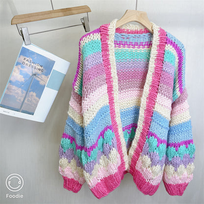 Annie - Warmer Stylischer Strick-cardigan In Regenbogenfarben