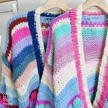 Annie - Warmer Stylischer Strick-cardigan In Regenbogenfarben