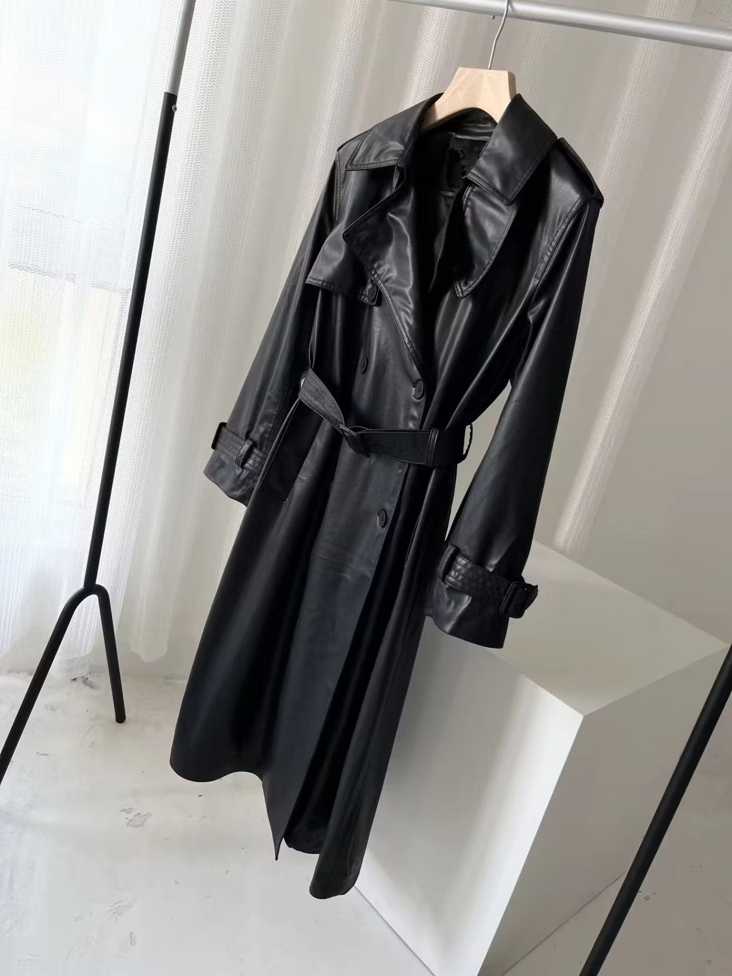 Winona - Trenchcoat Lederjacke Mit Gürtel