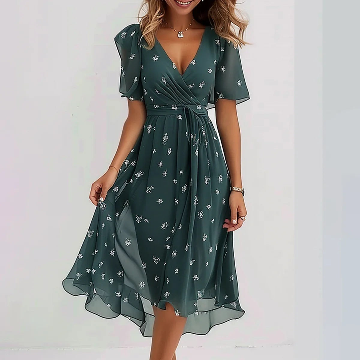 Annegret – Damenkleid Mit V-ausschnitt