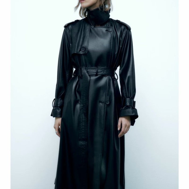 Winona - Trenchcoat Lederjacke Mit Gürtel