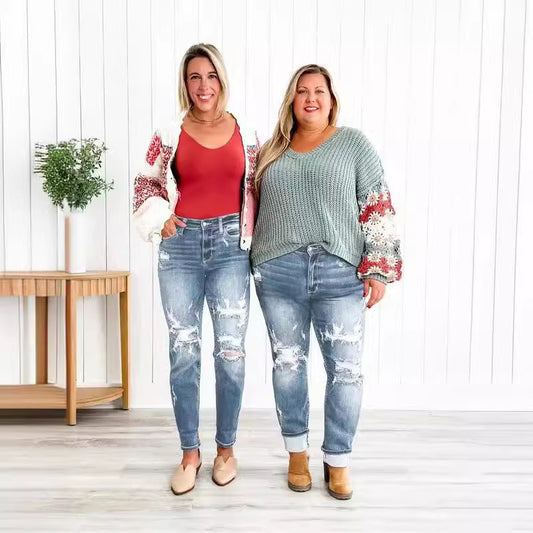 Zerrissene Boyfriend Jeans Mit Bündchen