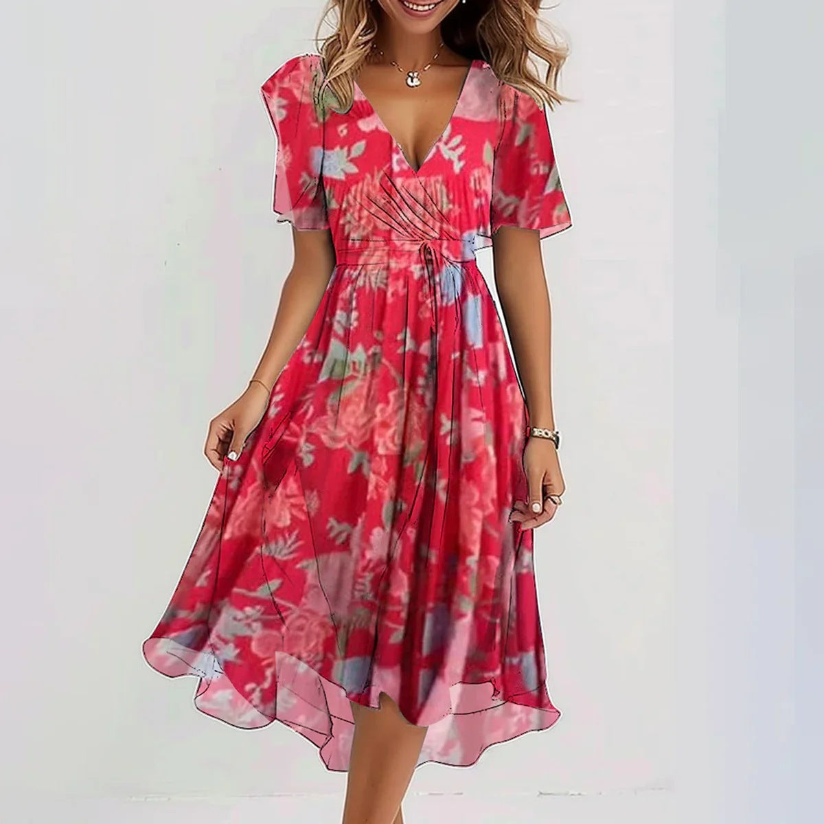 Annegret – Damenkleid Mit V-ausschnitt