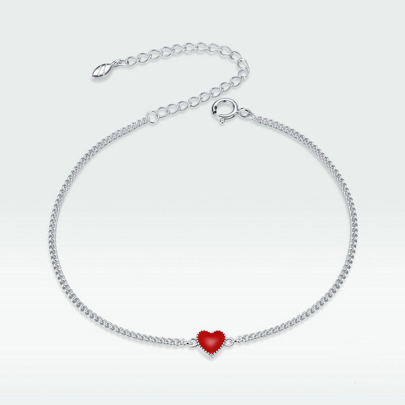 Amira - Verstellbares rotes Herz-Charme-Armband aus 925er Sterlingsilber