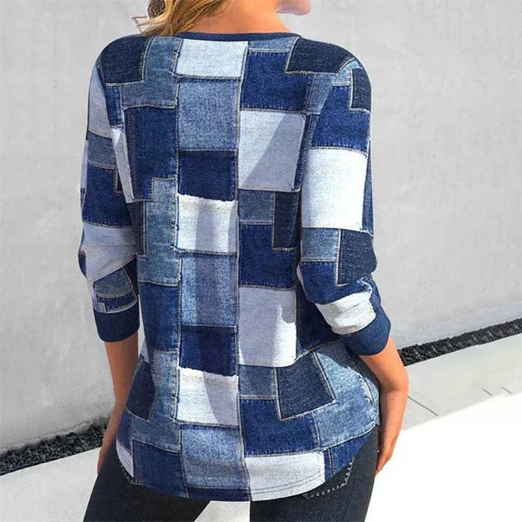 Ulrike – Trendiges Langarm-top Mit Geometrischem Muster Für Damen