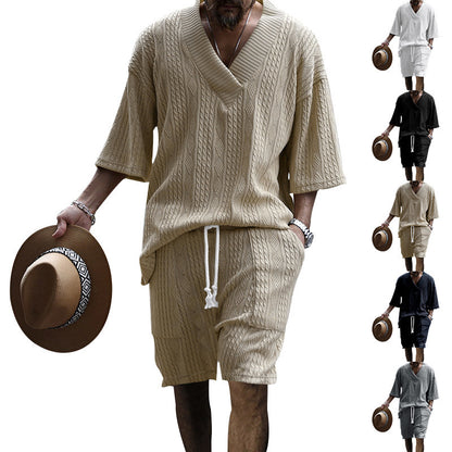 Andrew – Set Aus Bequem Sitzendem Strickoberteil Mit V-ausschnitt Und Passenden Shorts