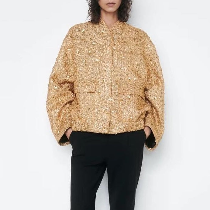 Yana - Goldfarbene Pailletten-jacke