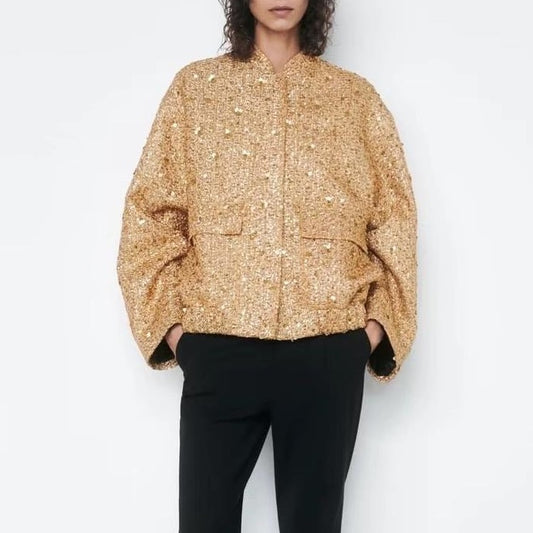 Yana - Goldfarbene Pailletten-jacke