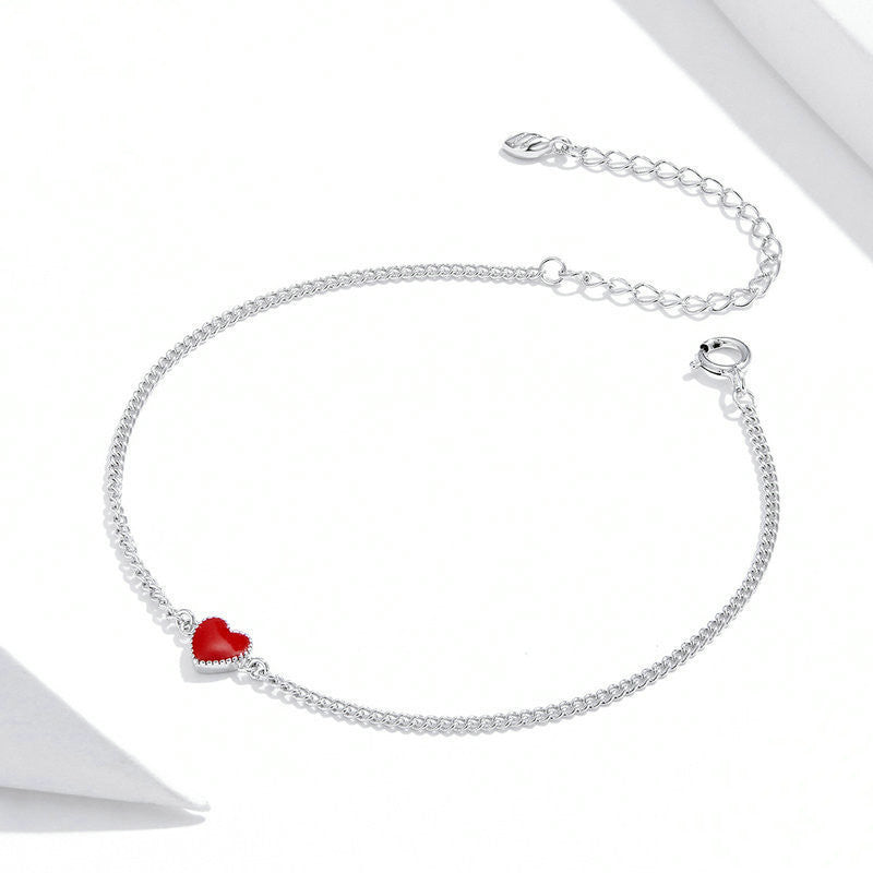 Amira - Verstellbares rotes Herz-Charme-Armband aus 925er Sterlingsilber