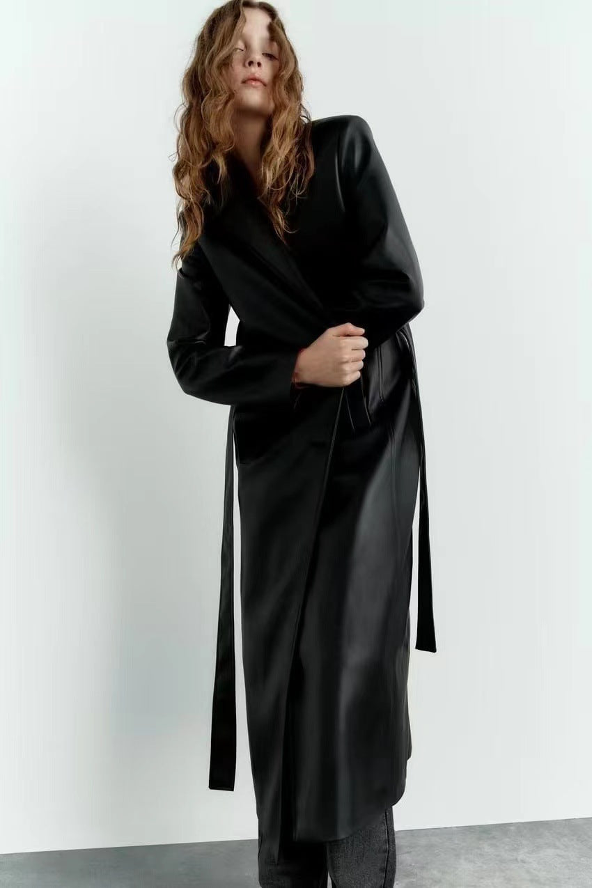 Winona - Trenchcoat Lederjacke Mit Gürtel