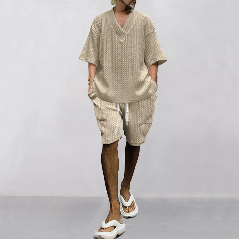 Andrew – Set Aus Bequem Sitzendem Strickoberteil Mit V-ausschnitt Und Passenden Shorts